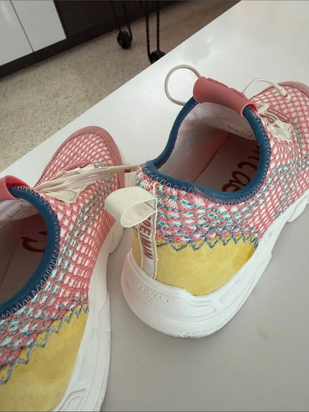 Sam Edelman Coral and Navy Knit Mesh Sneakers - Picture 5 of 6